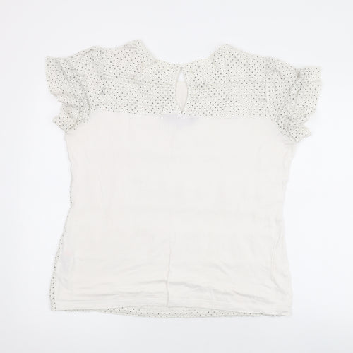Dorothy Perkins Womens Ivory Polka Dot Cotton Basic T-Shirt Size 16 Round Neck