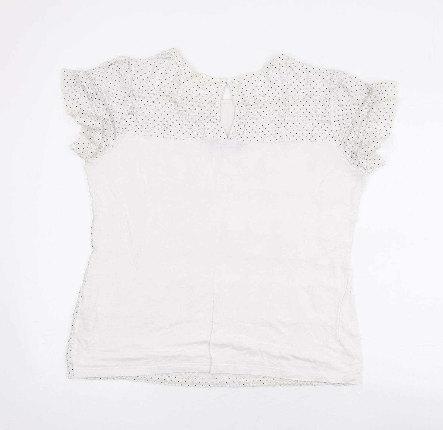 Dorothy Perkins Womens Ivory Polka Dot Cotton Basic T-Shirt Size 16 Round Neck