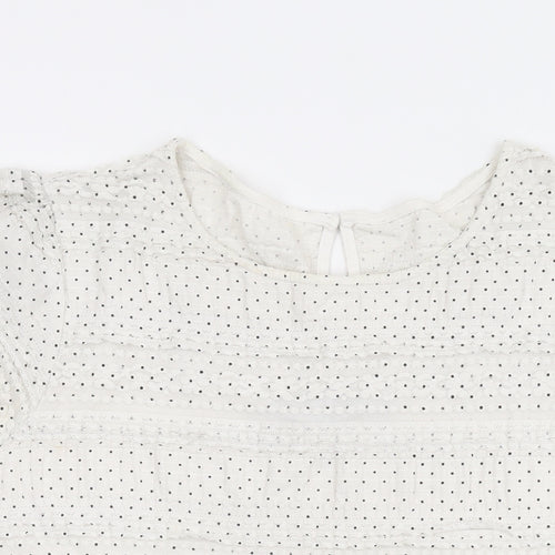 Dorothy Perkins Womens Ivory Polka Dot Cotton Basic T-Shirt Size 16 Round Neck