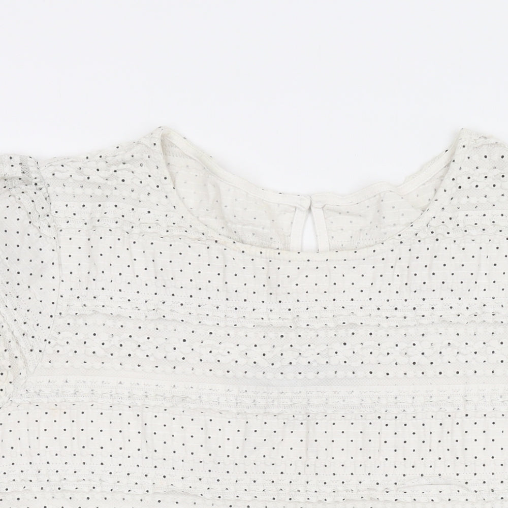 Dorothy Perkins Womens Ivory Polka Dot Cotton Basic T-Shirt Size 16 Round Neck