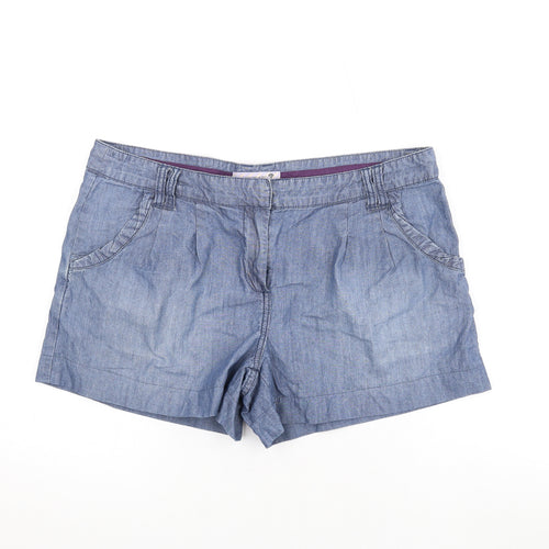 Fat Face Womens Blue Cotton Hot Pants Shorts Size 14 L3 in Regular Zip