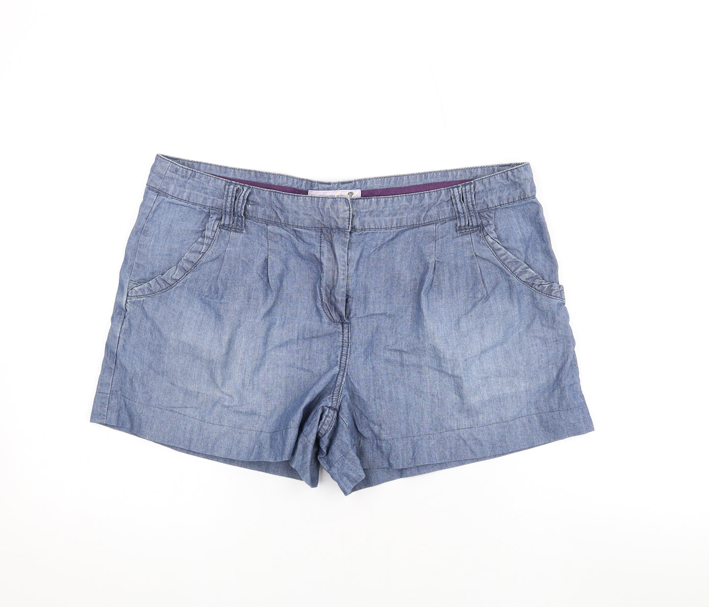 Fat Face Womens Blue Cotton Hot Pants Shorts Size 14 L3 in Regular Zip