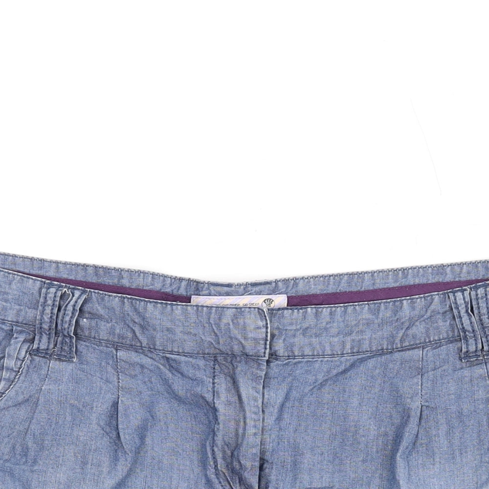 Fat Face Womens Blue Cotton Hot Pants Shorts Size 14 L3 in Regular Zip