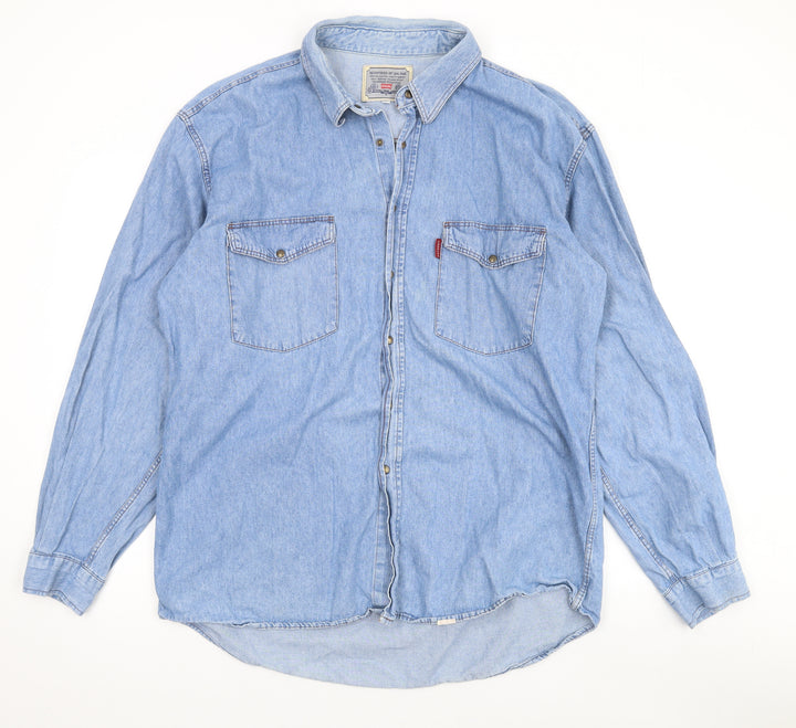 Carrera Mens Blue Cotton Button-Up Size 2XL Collared Snap