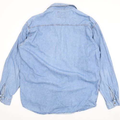 Carrera Mens Blue Cotton Button-Up Size 2XL Collared Snap