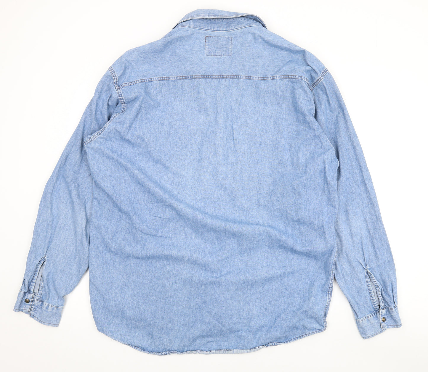 Carrera Mens Blue Cotton Button-Up Size 2XL Collared Snap
