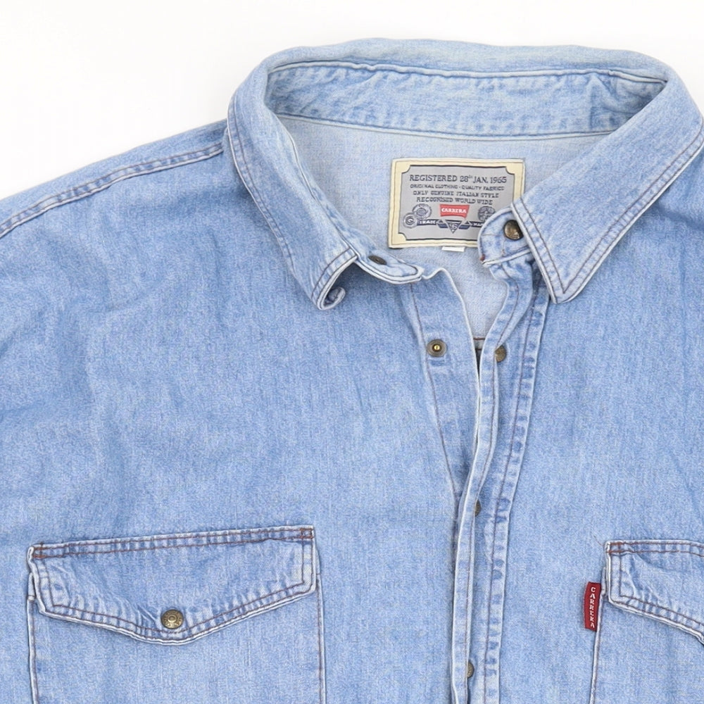 Carrera Mens Blue Cotton Button-Up Size 2XL Collared Snap