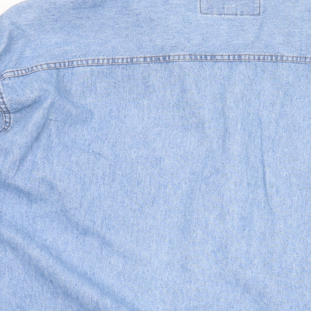 Carrera Mens Blue Cotton Button-Up Size 2XL Collared Snap