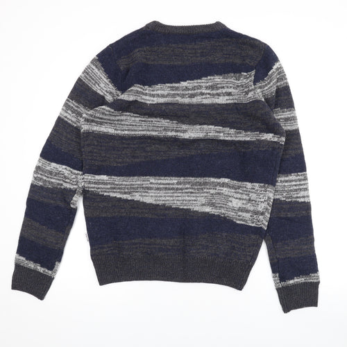 Bellfield Mens Multicoloured Round Neck Striped Acrylic Pullover Jumper Size M Long Sleeve
