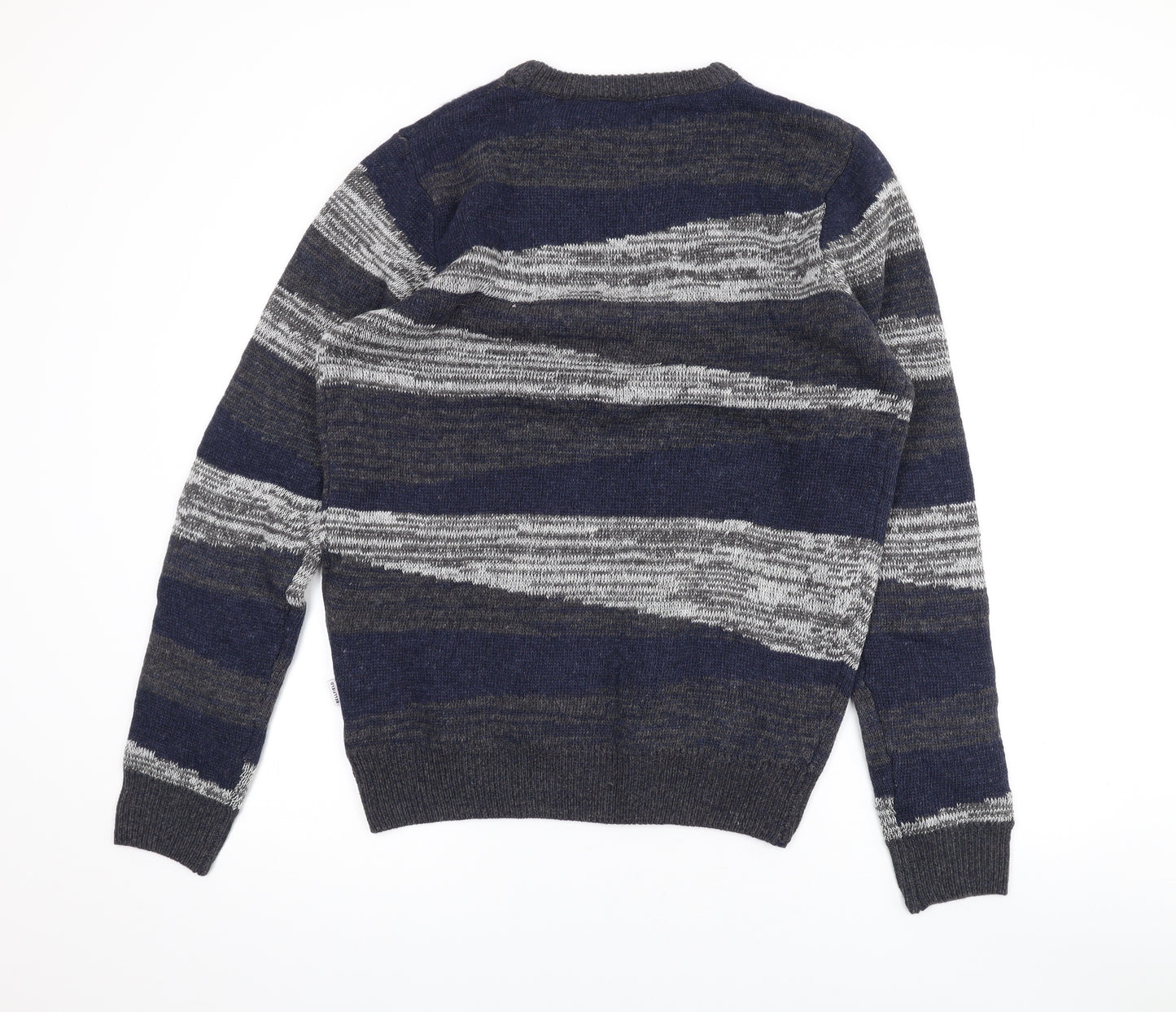 Bellfield Mens Multicoloured Round Neck Striped Acrylic Pullover Jumper Size M Long Sleeve