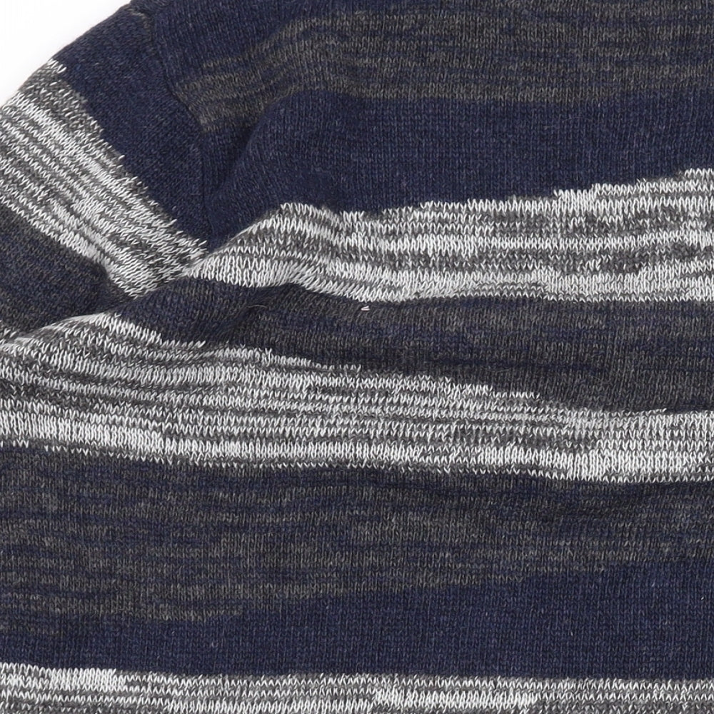 Bellfield Mens Multicoloured Round Neck Striped Acrylic Pullover Jumper Size M Long Sleeve