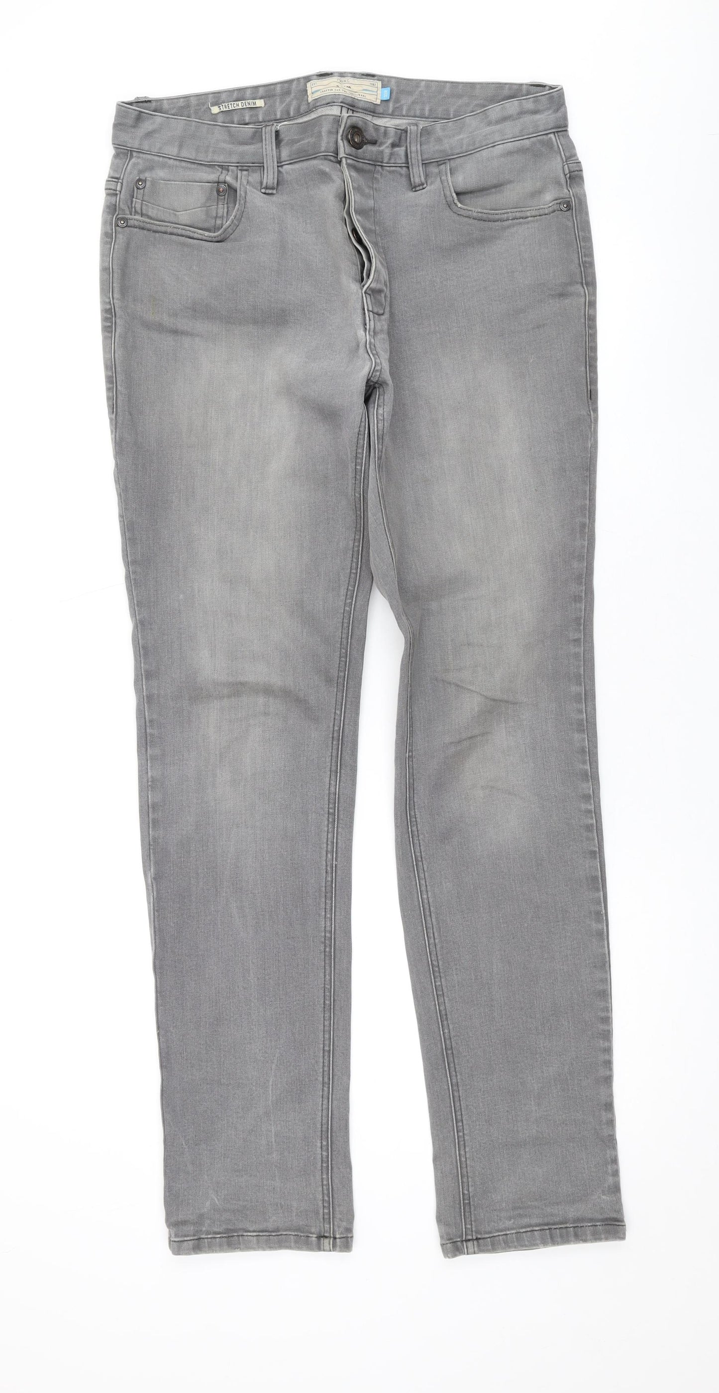 NEXT Mens Grey Cotton Straight Jeans Size 32 in L31 in Regular Button