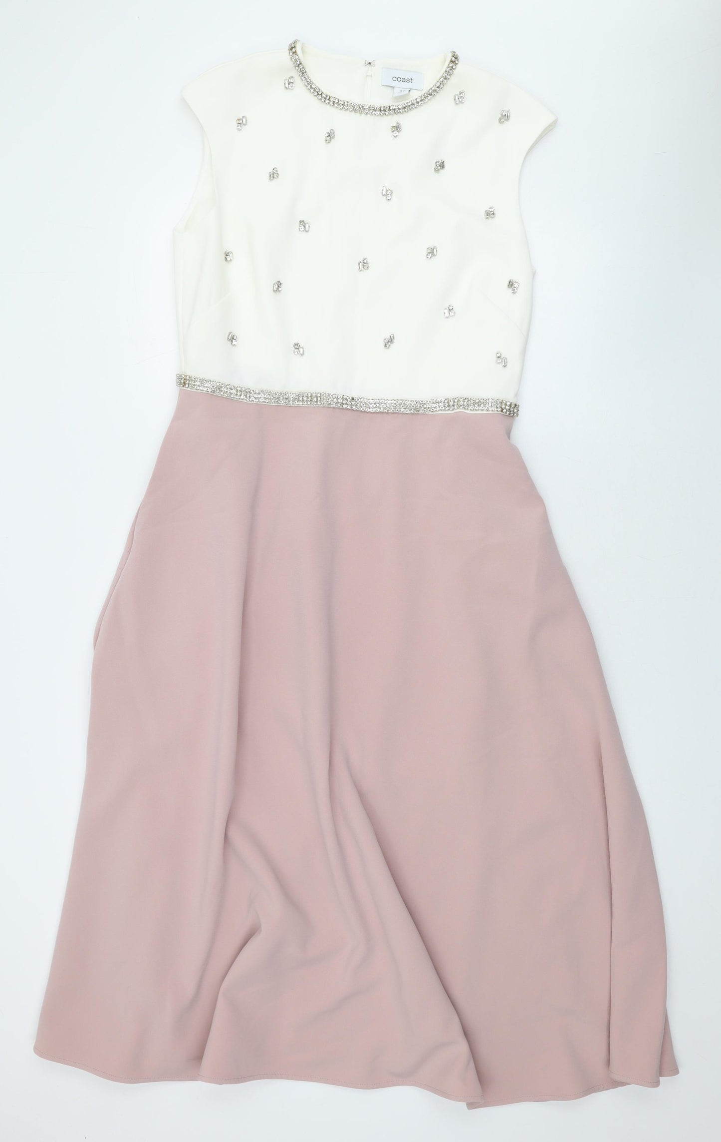 Coast Womens Pink Geometric Polyester A-Line Size 14 Round Neck Zip - Pockets