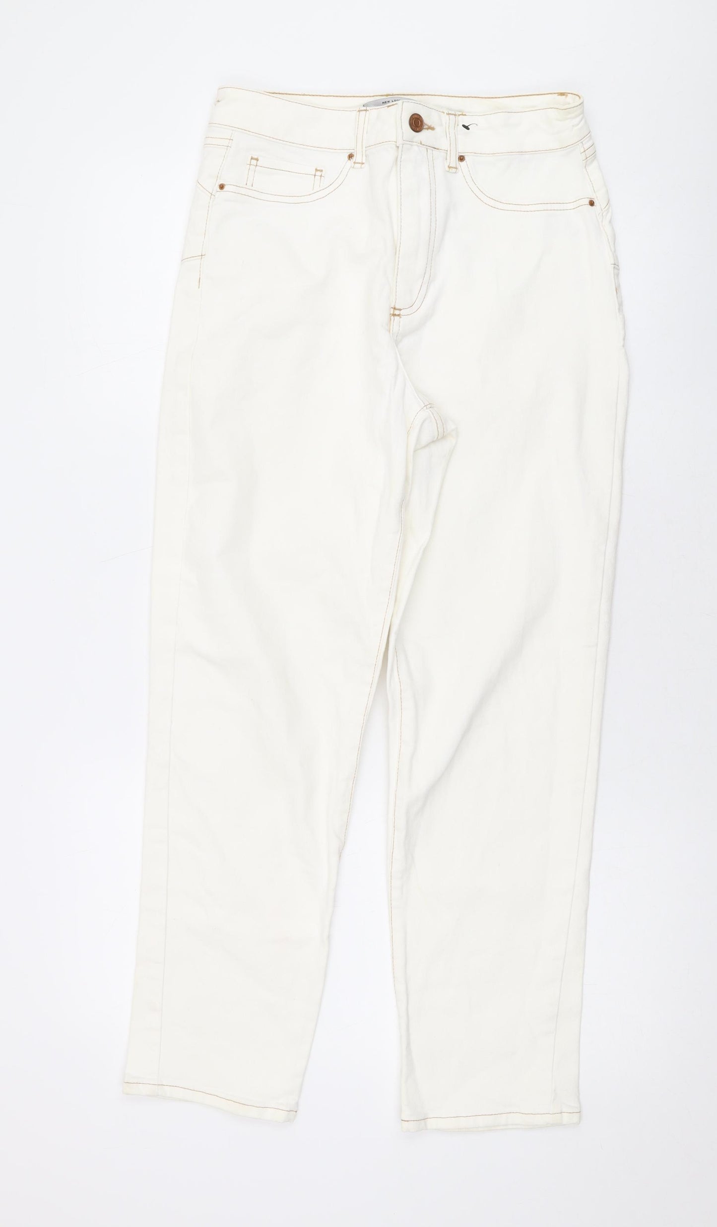 New Look Womens White Cotton Straight Jeans Size 12 L26 in Regular Zip