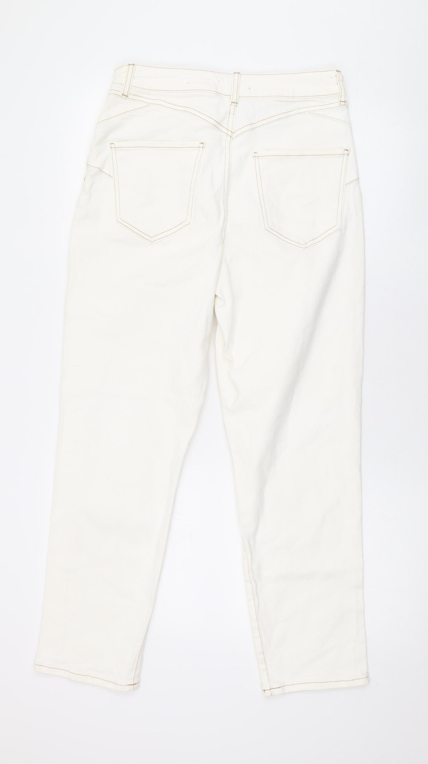 New Look Womens White Cotton Straight Jeans Size 12 L26 in Regular Zip