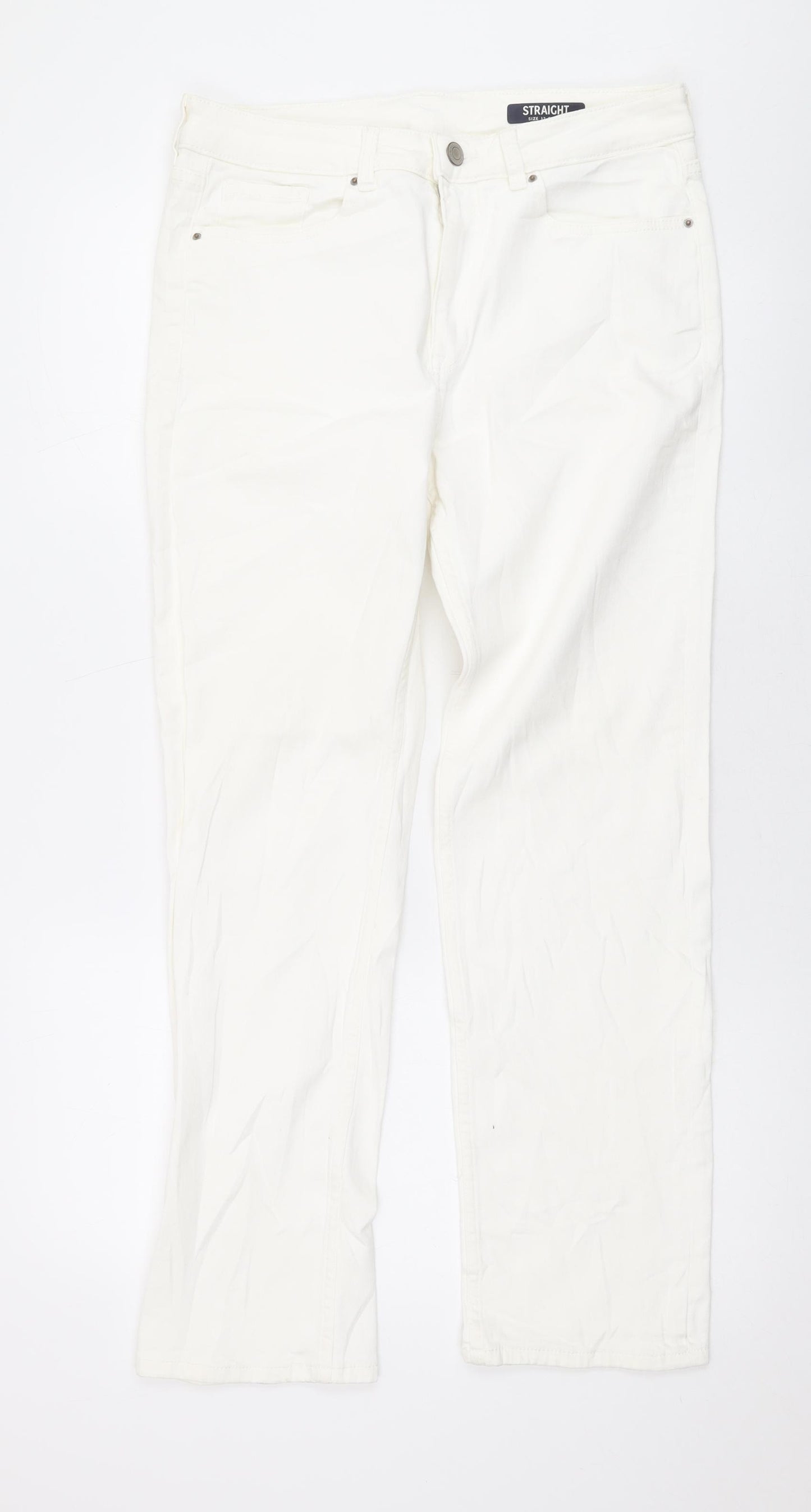 Marks and Spencer Womens White Cotton Bootcut Jeans Size 12 L28 in Regular Zip