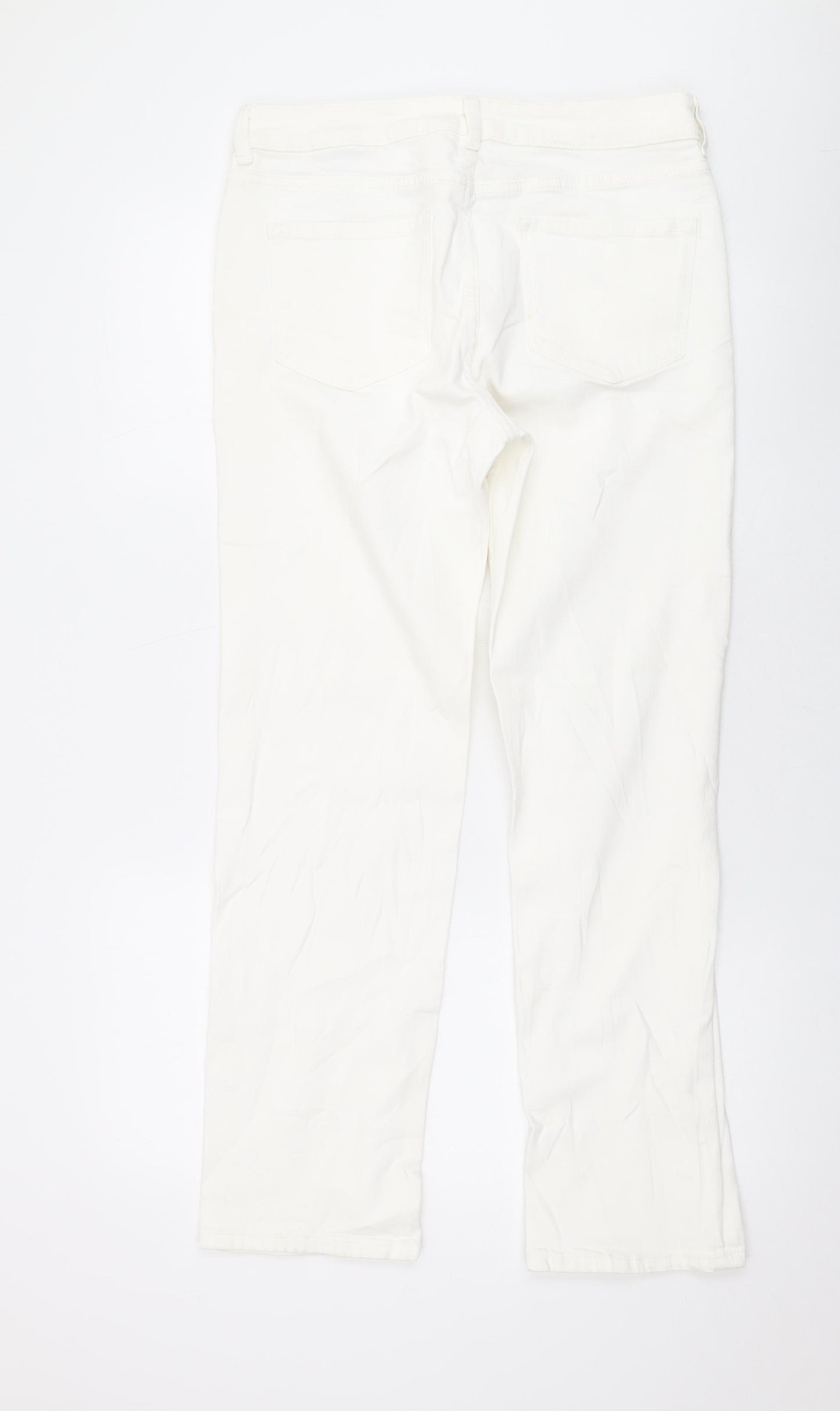 Marks and Spencer Womens White Cotton Bootcut Jeans Size 12 L28 in Regular Zip