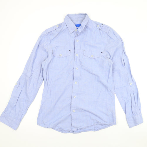 Topman Mens Blue Cotton Button-Up Size S Collared Button