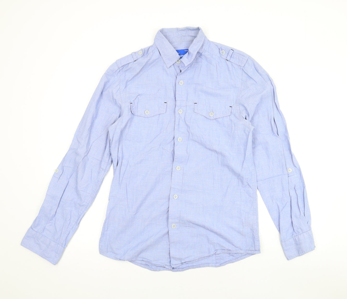 Topman Mens Blue Cotton Button-Up Size S Collared Button