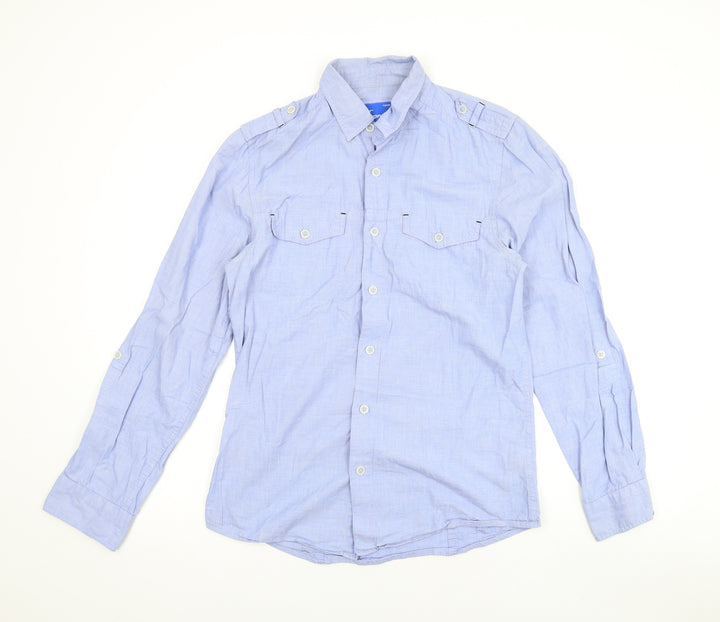 Topman Mens Blue Cotton Button-Up Size S Collared Button
