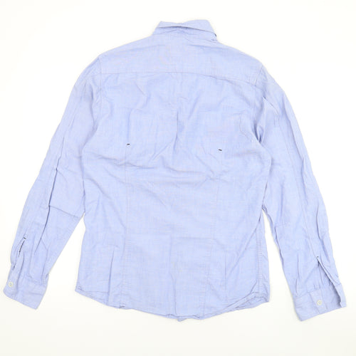Topman Mens Blue Cotton Button-Up Size S Collared Button