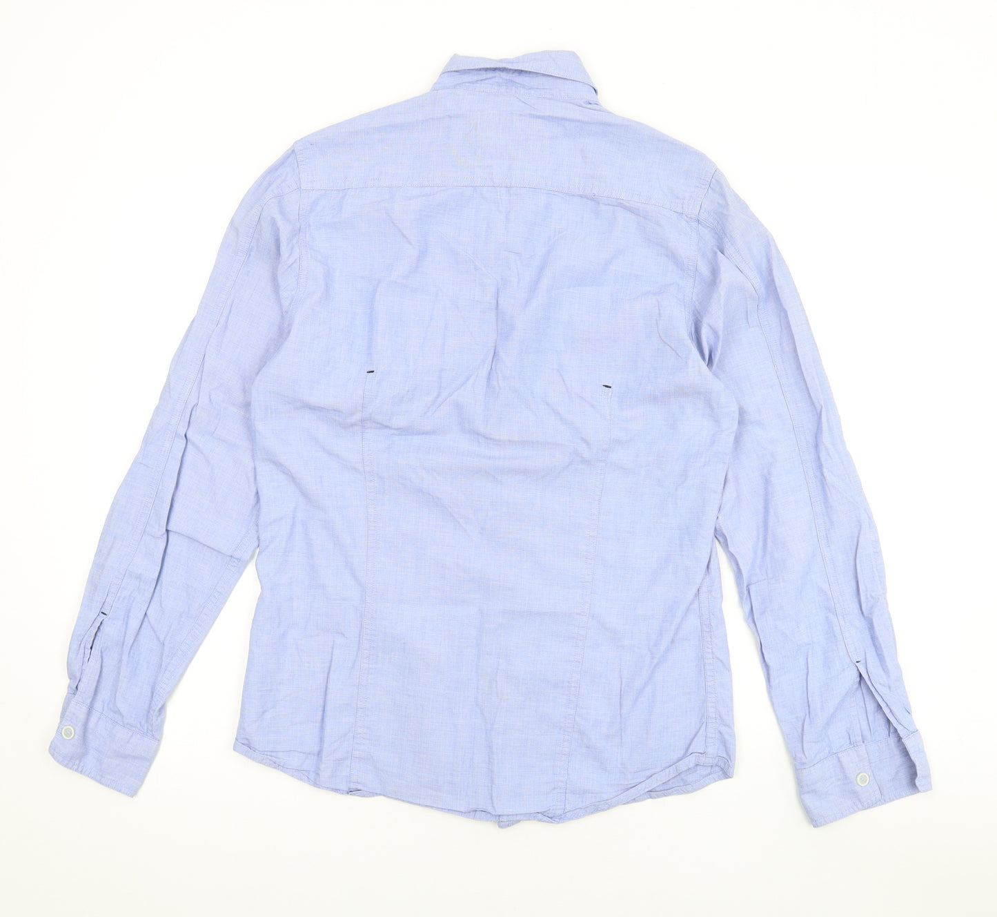 Topman Mens Blue Cotton Button-Up Size S Collared Button