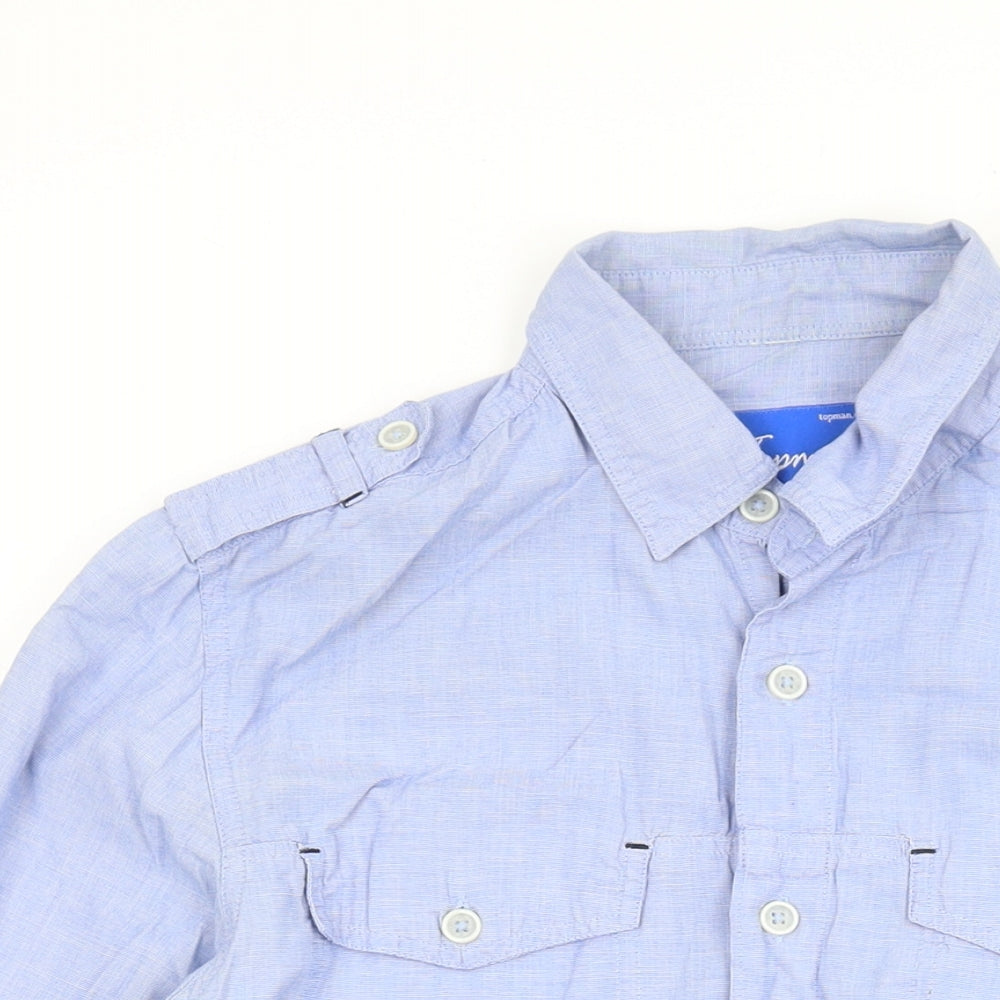 Topman Mens Blue Cotton Button-Up Size S Collared Button