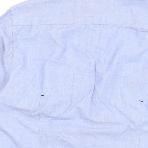 Topman Mens Blue Cotton Button-Up Size S Collared Button