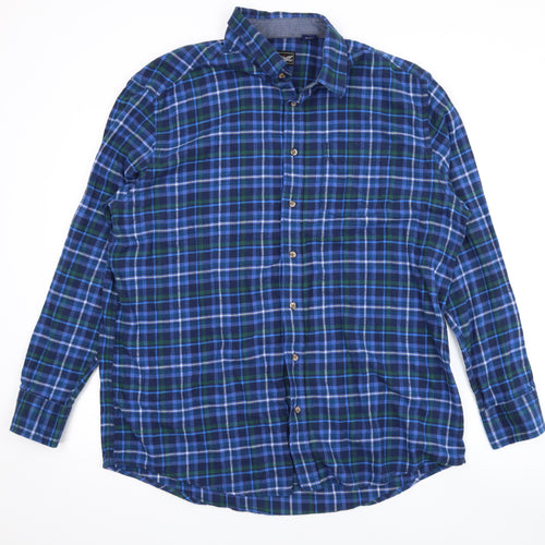 Arrow Mens Blue Plaid Cotton Button-Up Size 2XL Collared Button