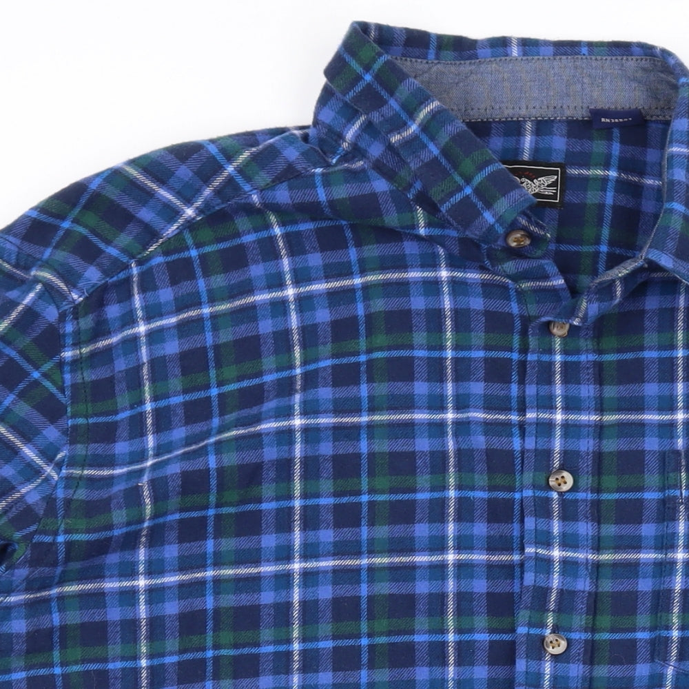 Arrow Mens Blue Plaid Cotton Button-Up Size 2XL Collared Button