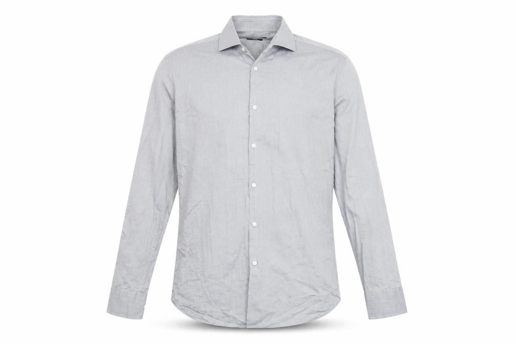 BOSS Mens Grey Cotton Button-Up Size 40 Collared Button