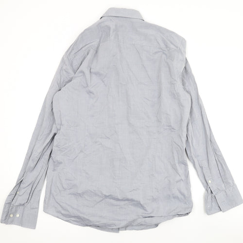 Boss Mens Grey Cotton Button-Up Size 40 Collared Button