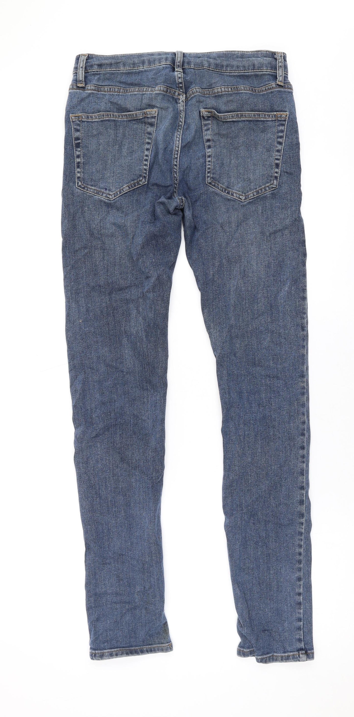 Topman Mens Blue Cotton Skinny Jeans Size 28 in L30 in Regular Button