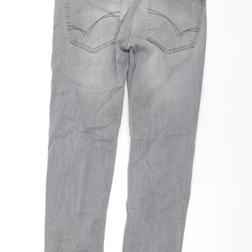 Denim & Co. Mens Grey Cotton Straight Jeans Size 28 in L29 in Regular Button