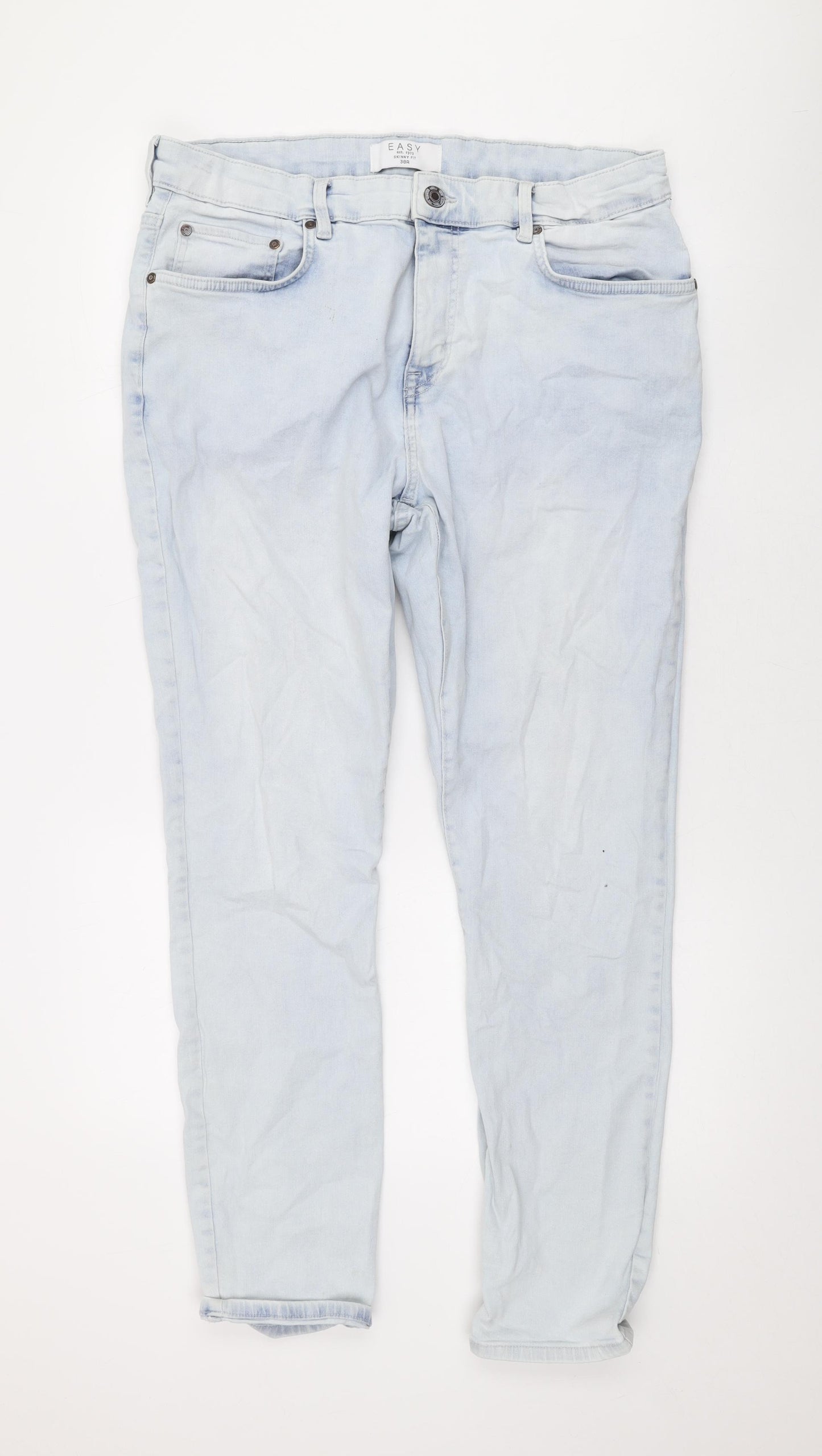 Easy Mens Blue Cotton Straight Jeans Size 38 in L28 in Regular Zip