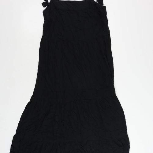 M&Co Womens Black Viscose Maxi Size 10 Square Neck Tie - Tie Shoulder
