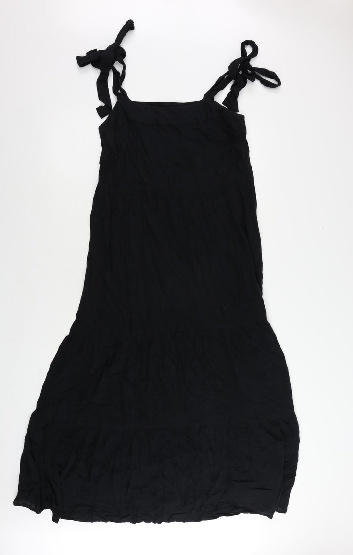 M&Co Womens Black Viscose Maxi Size 10 Square Neck Tie - Tie Shoulder