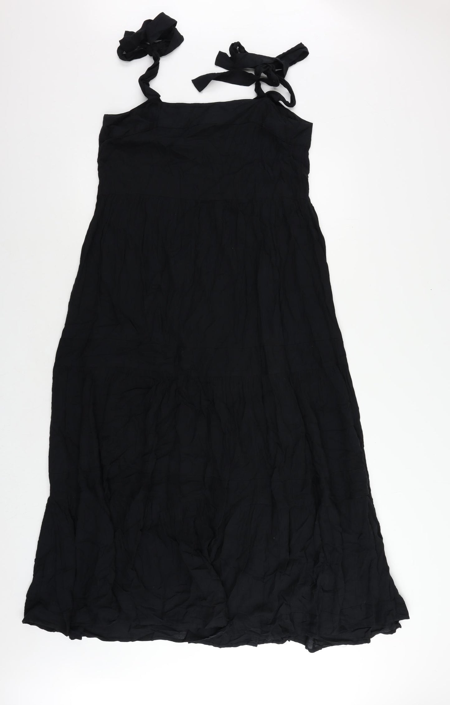 M&Co Womens Black Viscose Maxi Size 10 Square Neck Tie - Tie Shoulder