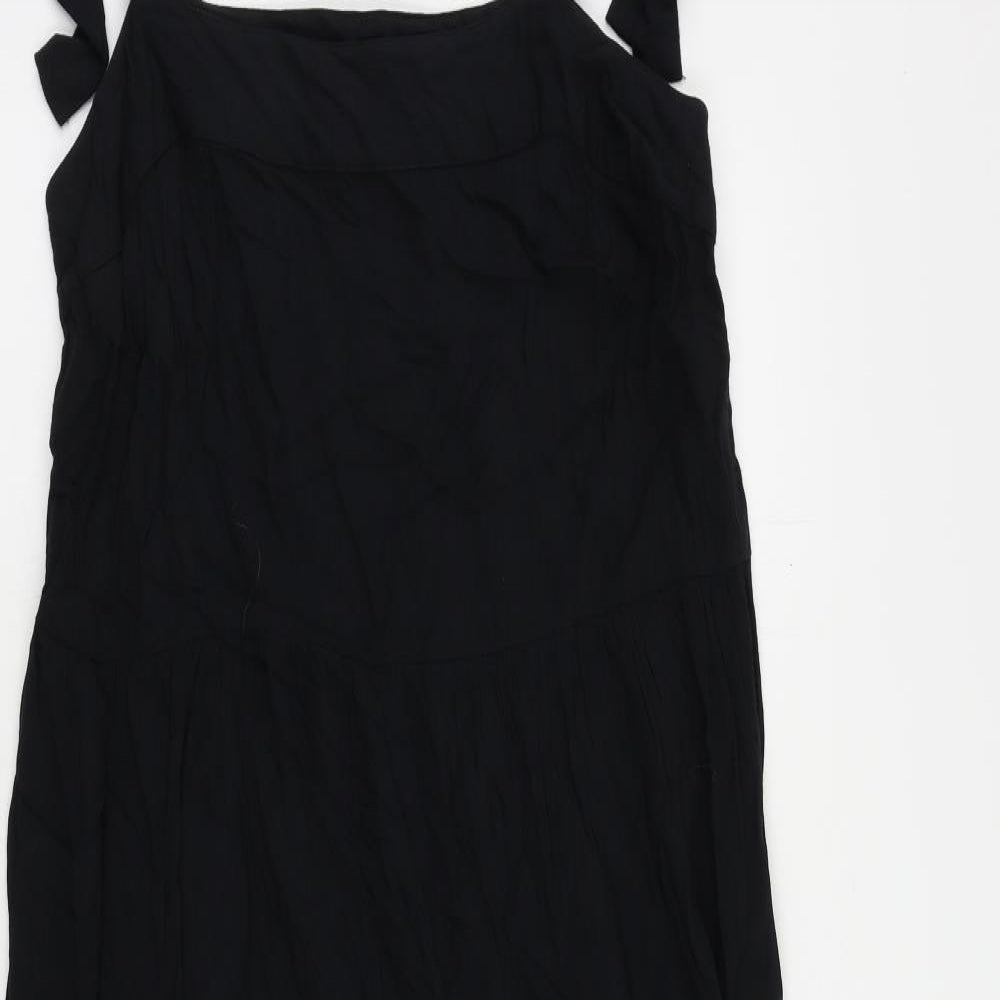 M&Co Womens Black Viscose Maxi Size 10 Square Neck Tie - Tie Shoulder