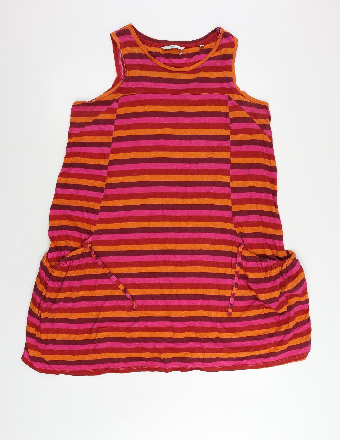 NEXT Womens Multicoloured Striped Cotton Tank Dress Size 18 Round Neck Pullover