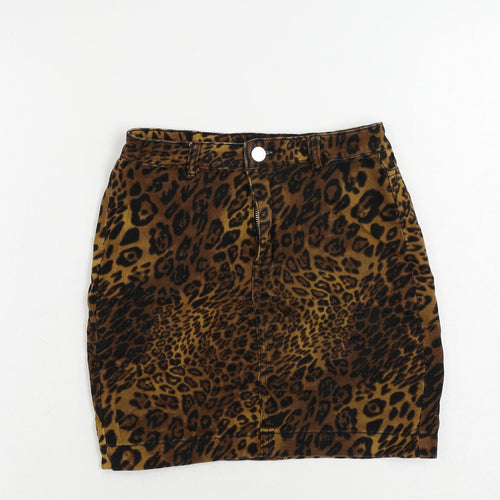 Missguided Womens Brown Animal Print Cotton Mini Skirt Size 6 Zip - Leopard Print