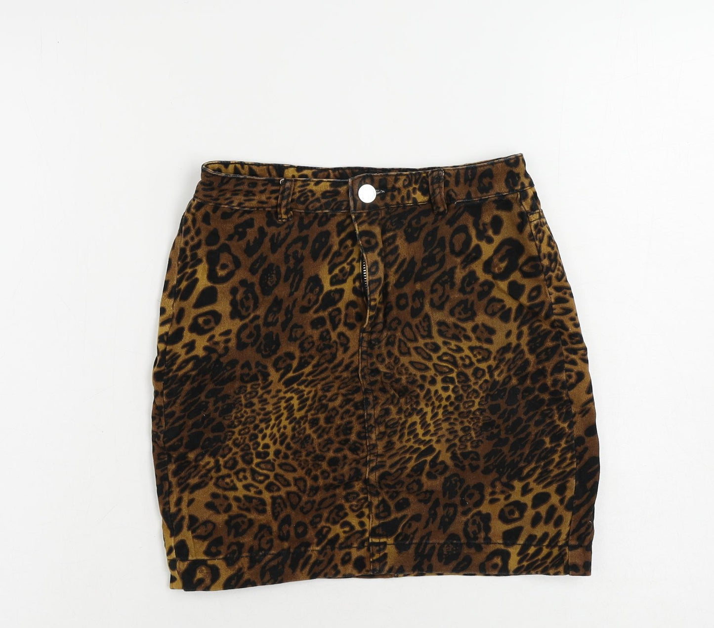 Missguided Womens Brown Animal Print Cotton Mini Skirt Size 6 Zip - Leopard Print
