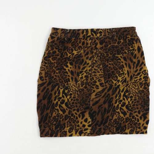 Missguided Womens Brown Animal Print Cotton Mini Skirt Size 6 Zip - Leopard Print