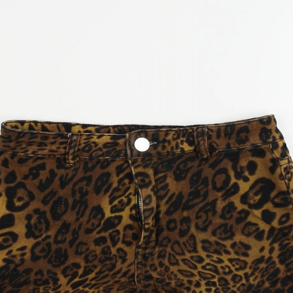 Missguided Womens Brown Animal Print Cotton Mini Skirt Size 6 Zip - Leopard Print