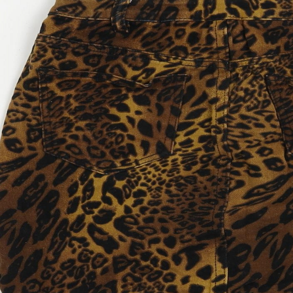 Missguided Womens Brown Animal Print Cotton Mini Skirt Size 6 Zip - Leopard Print