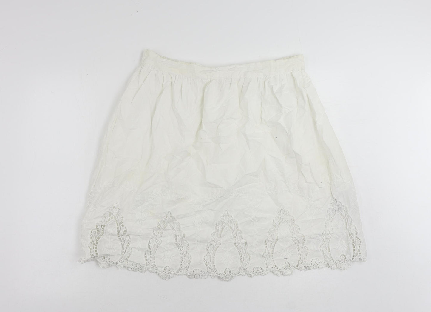 Marks and Spencer Womens White Cotton A-Line Skirt Size 14 - Embroidered