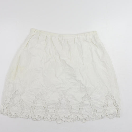Marks and Spencer Womens White Cotton A-Line Skirt Size 14 - Embroidered