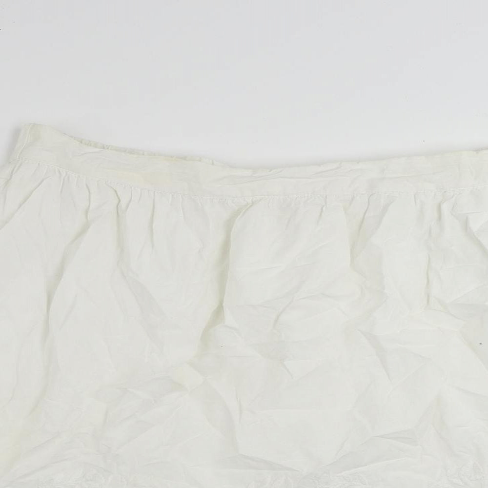 Marks and Spencer Womens White Cotton A-Line Skirt Size 14 - Embroidered