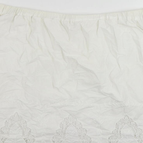 Marks and Spencer Womens White Cotton A-Line Skirt Size 14 - Embroidered