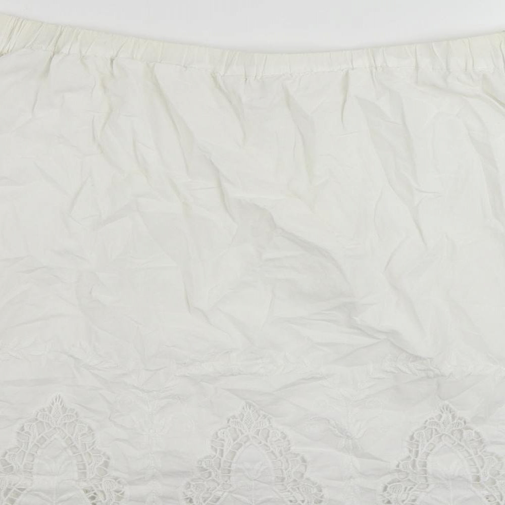 Marks and Spencer Womens White Cotton A-Line Skirt Size 14 - Embroidered